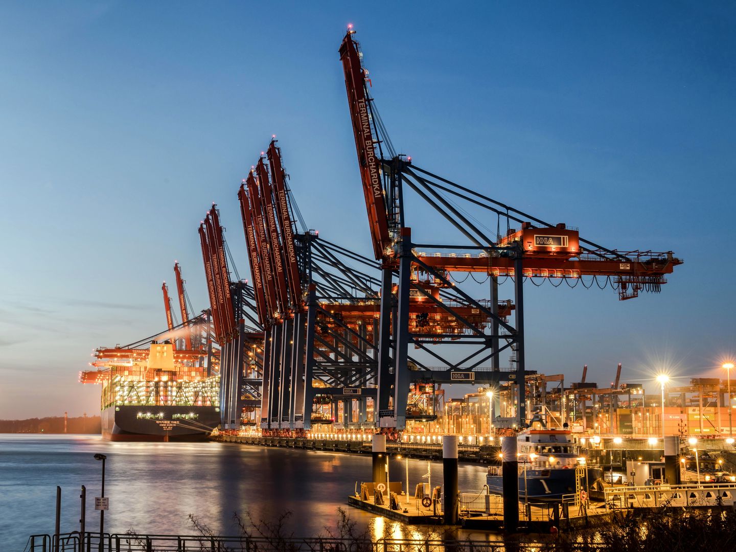 Container port at dusk